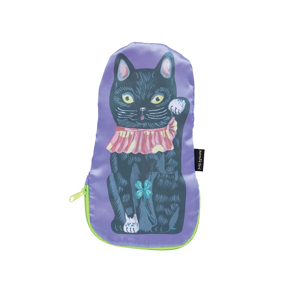 Nathalie Lete Satin pouch Lucky Cat Black