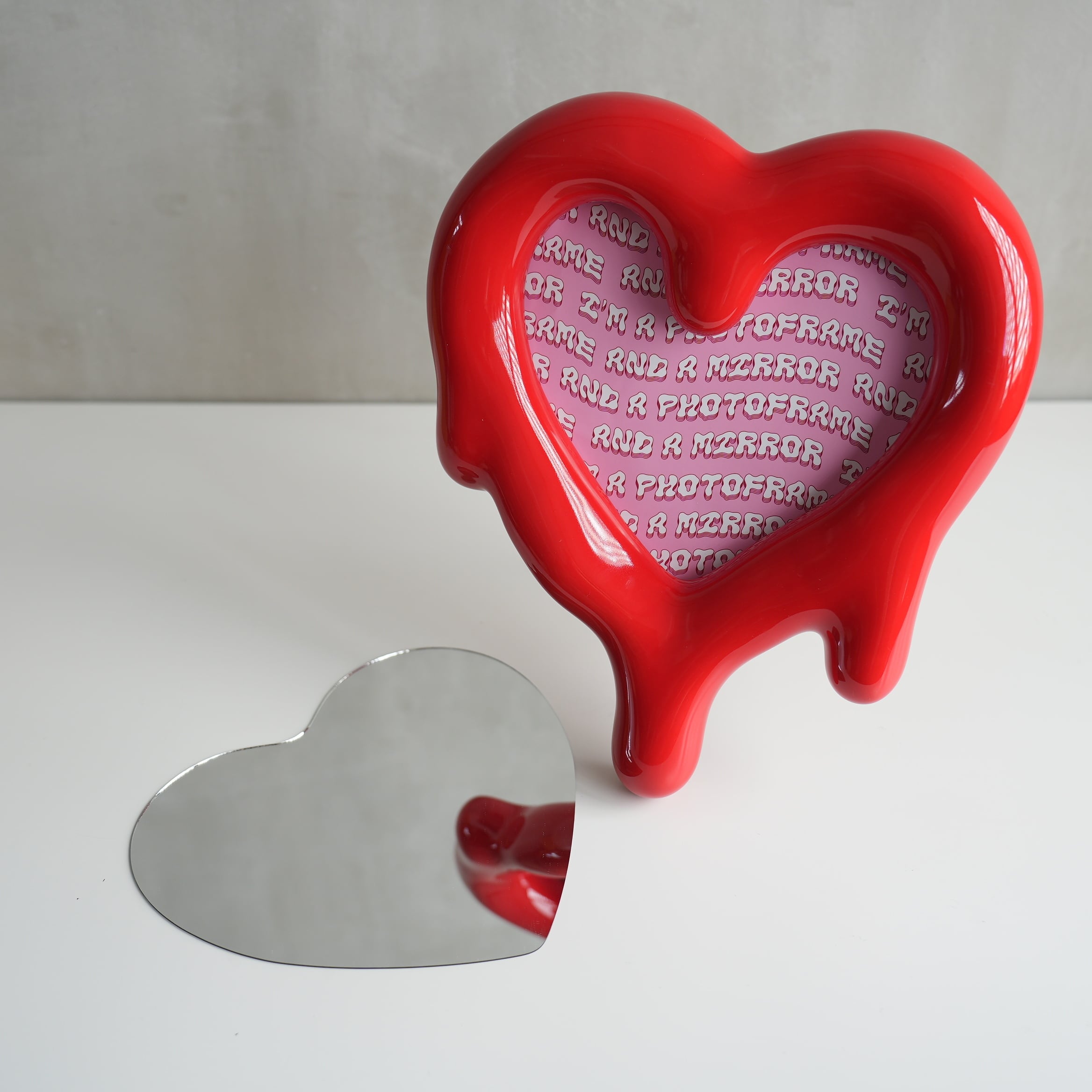 Melted Heart Red Mirror and Photo Frame