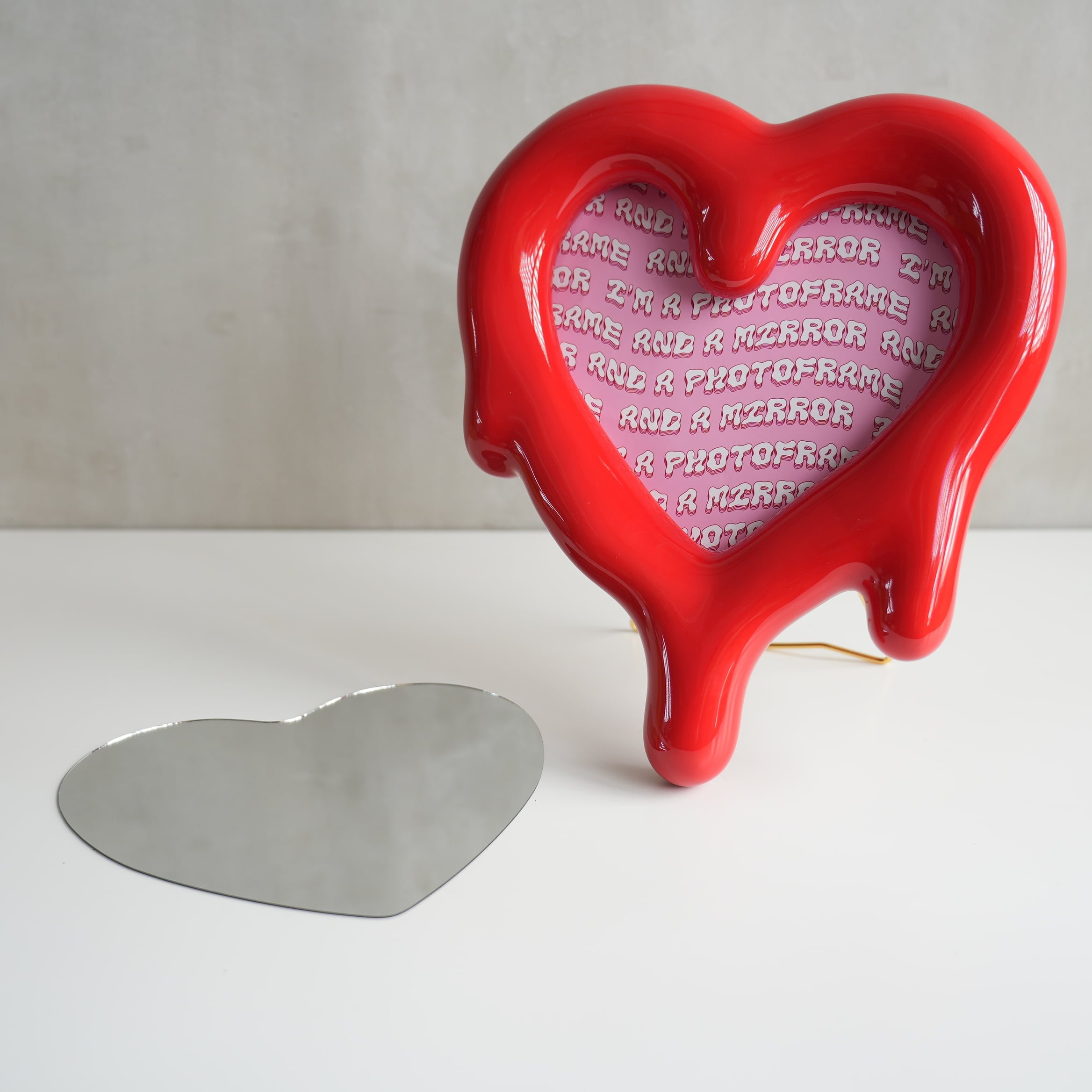 Melted Heart Red Mirror and Photo Frame