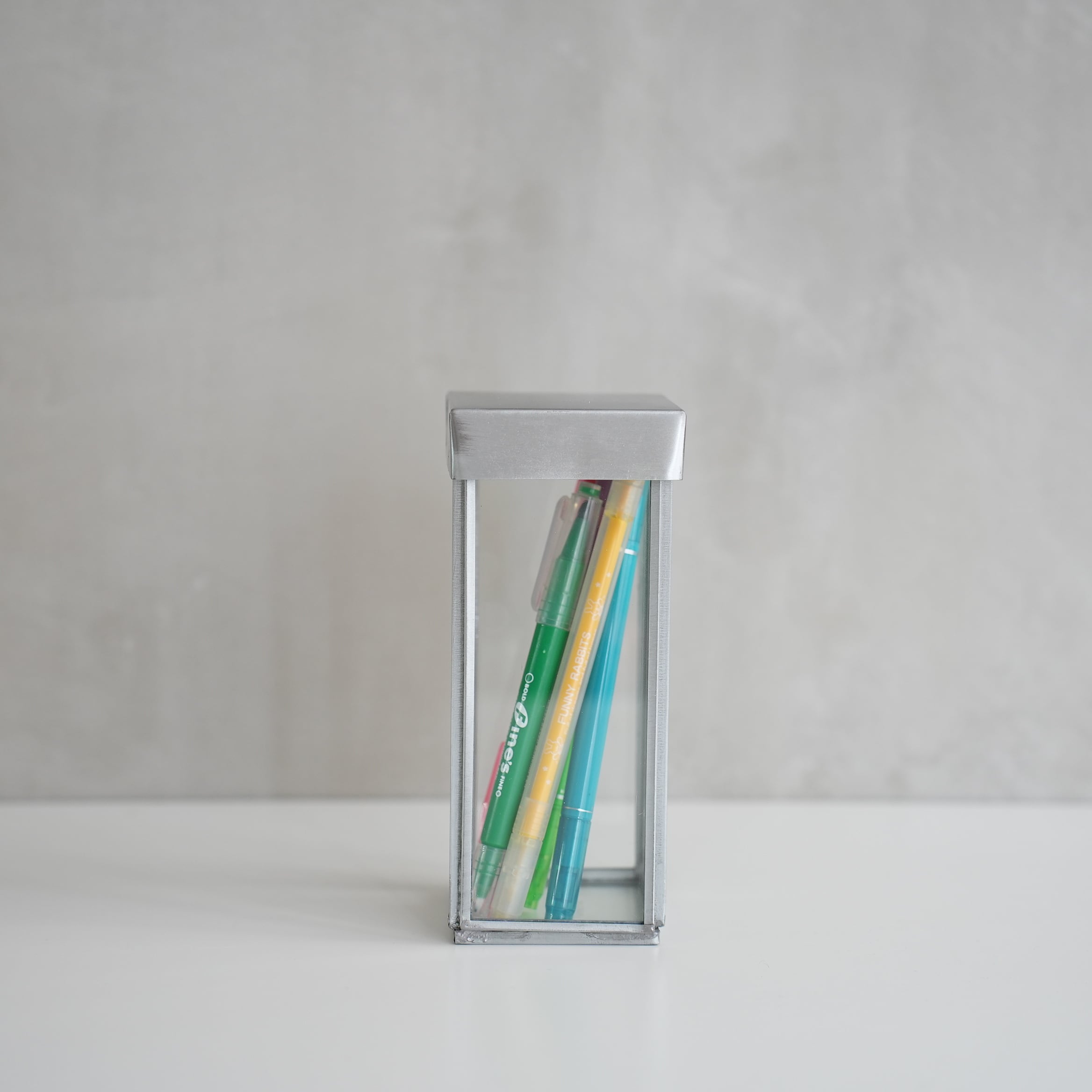 Glass Box With Recycle Steel Lid / Pen Stand