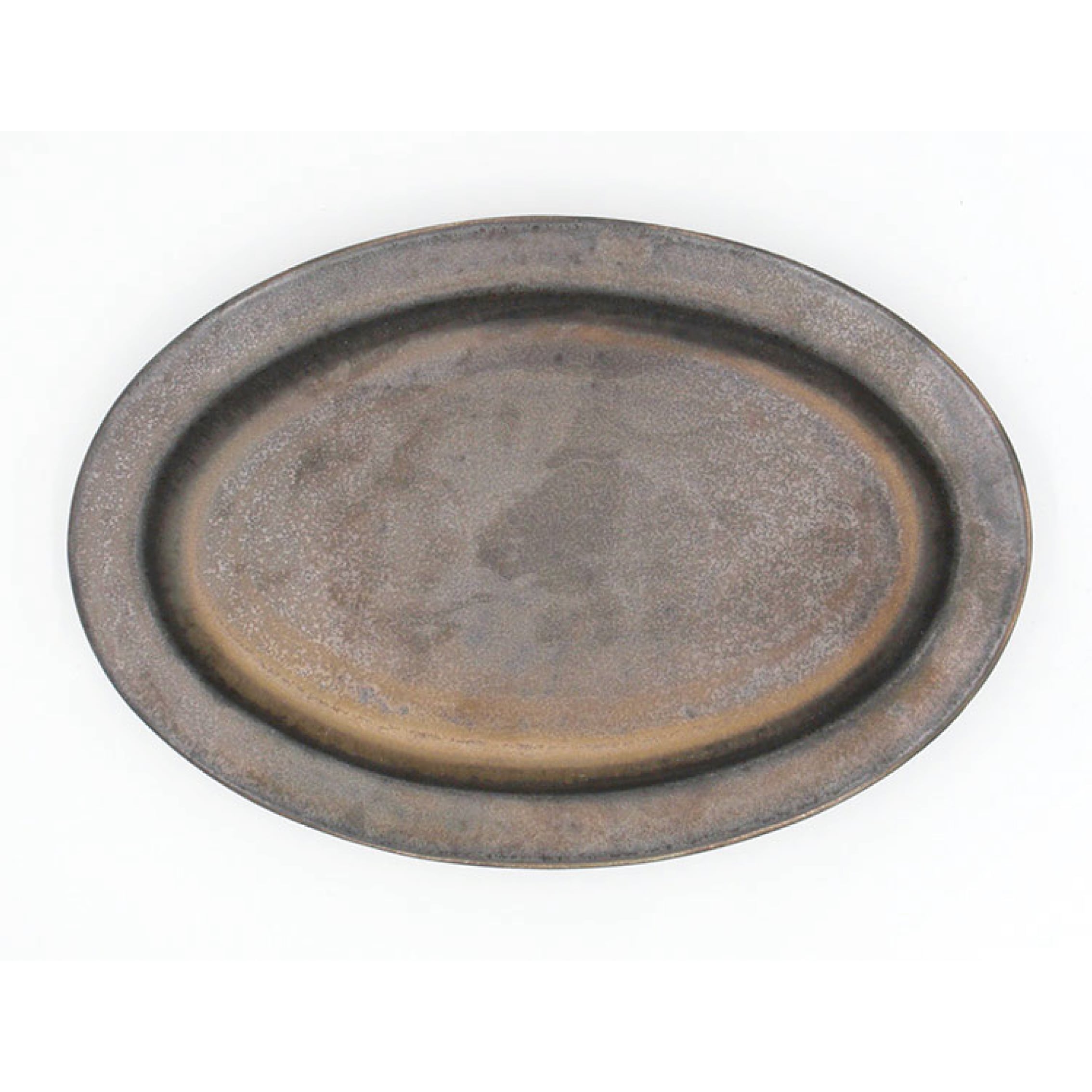 Ancient Pottery Oval Plate　Brass