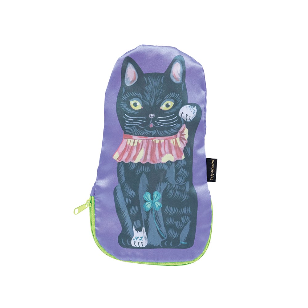 Nathalie Lete Satin pouch　Lucky Cat Black