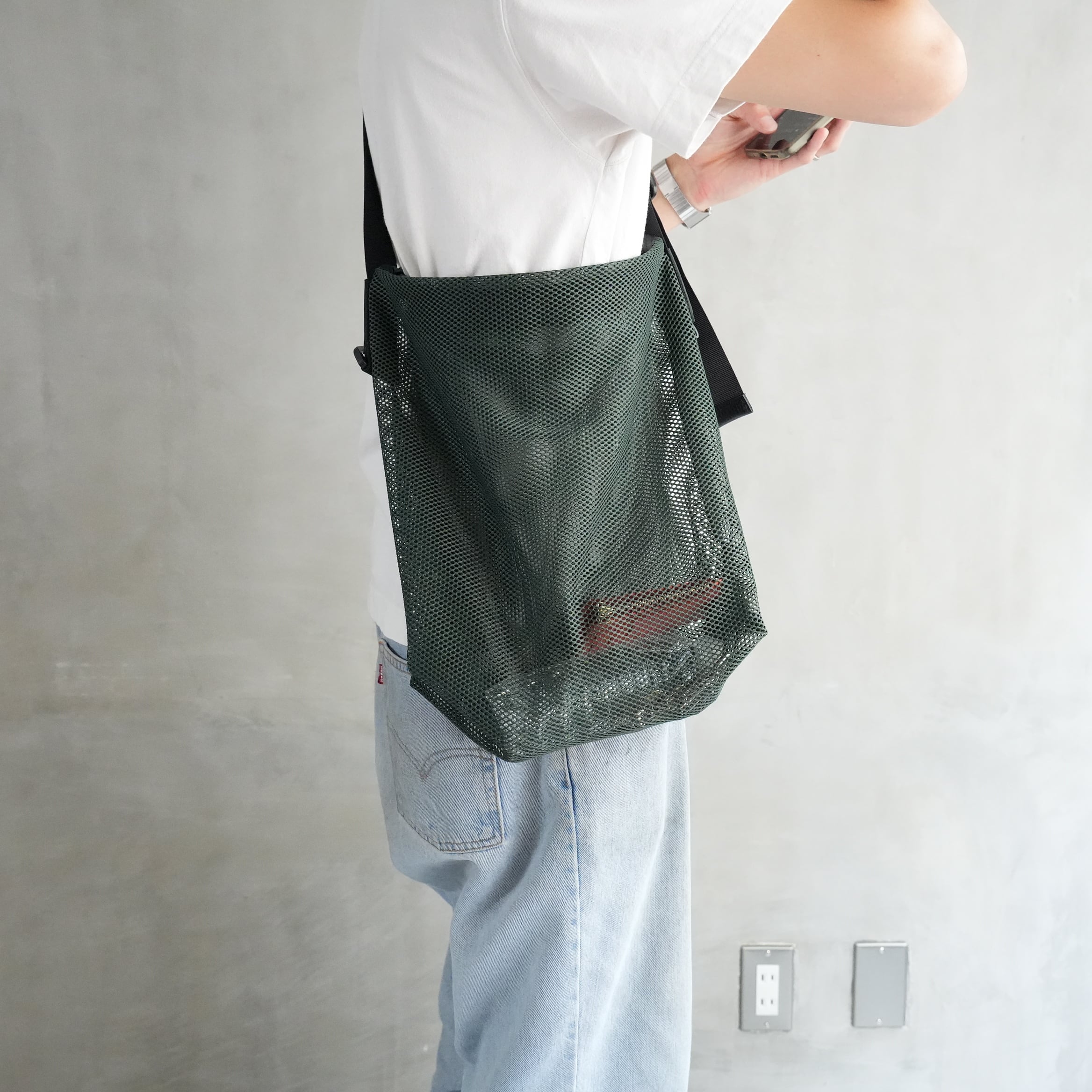 Brick / Mesh Zip Shoulder Bag　Green