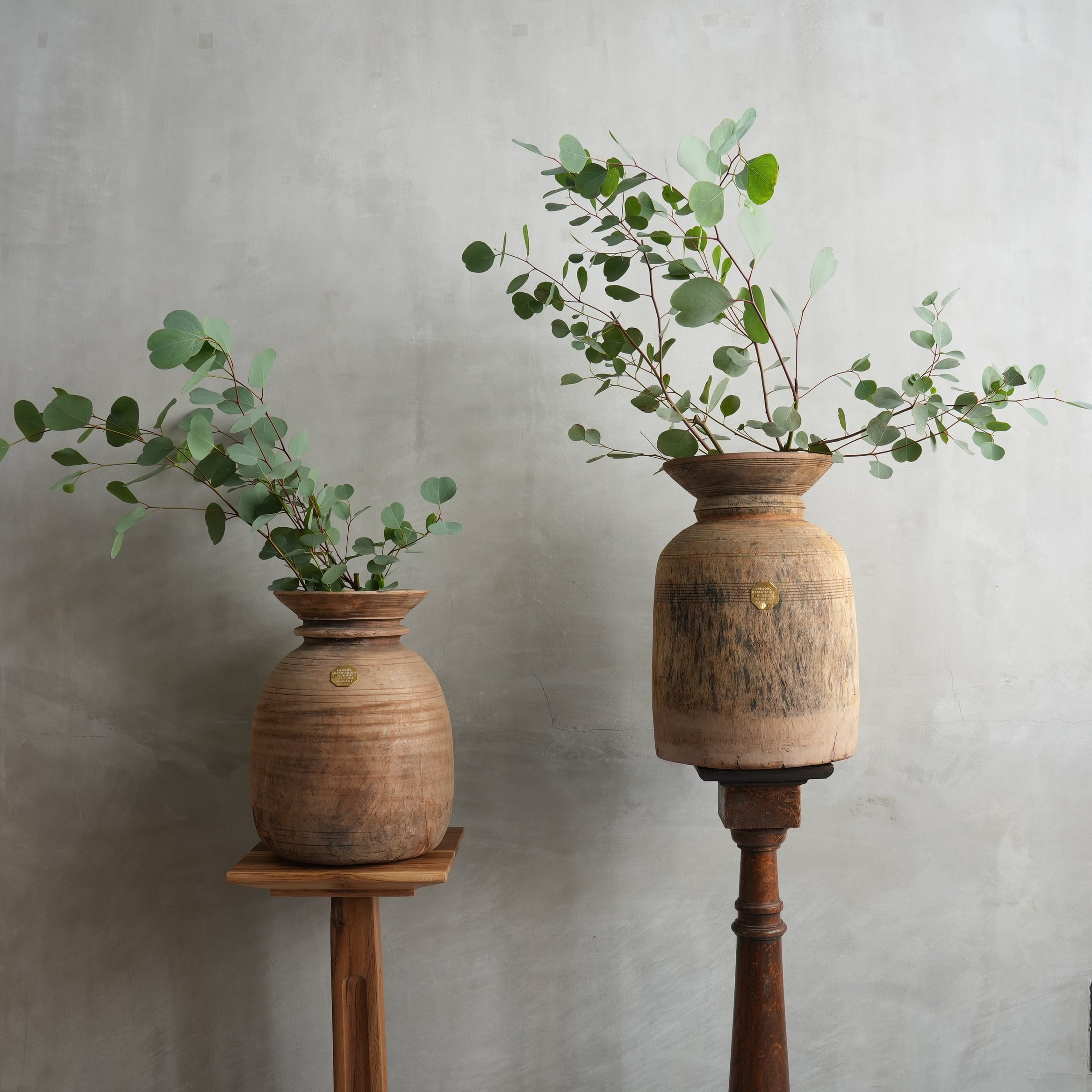 VINTAGE WOODEN POT W/GLASS CYLINDER　J-0169