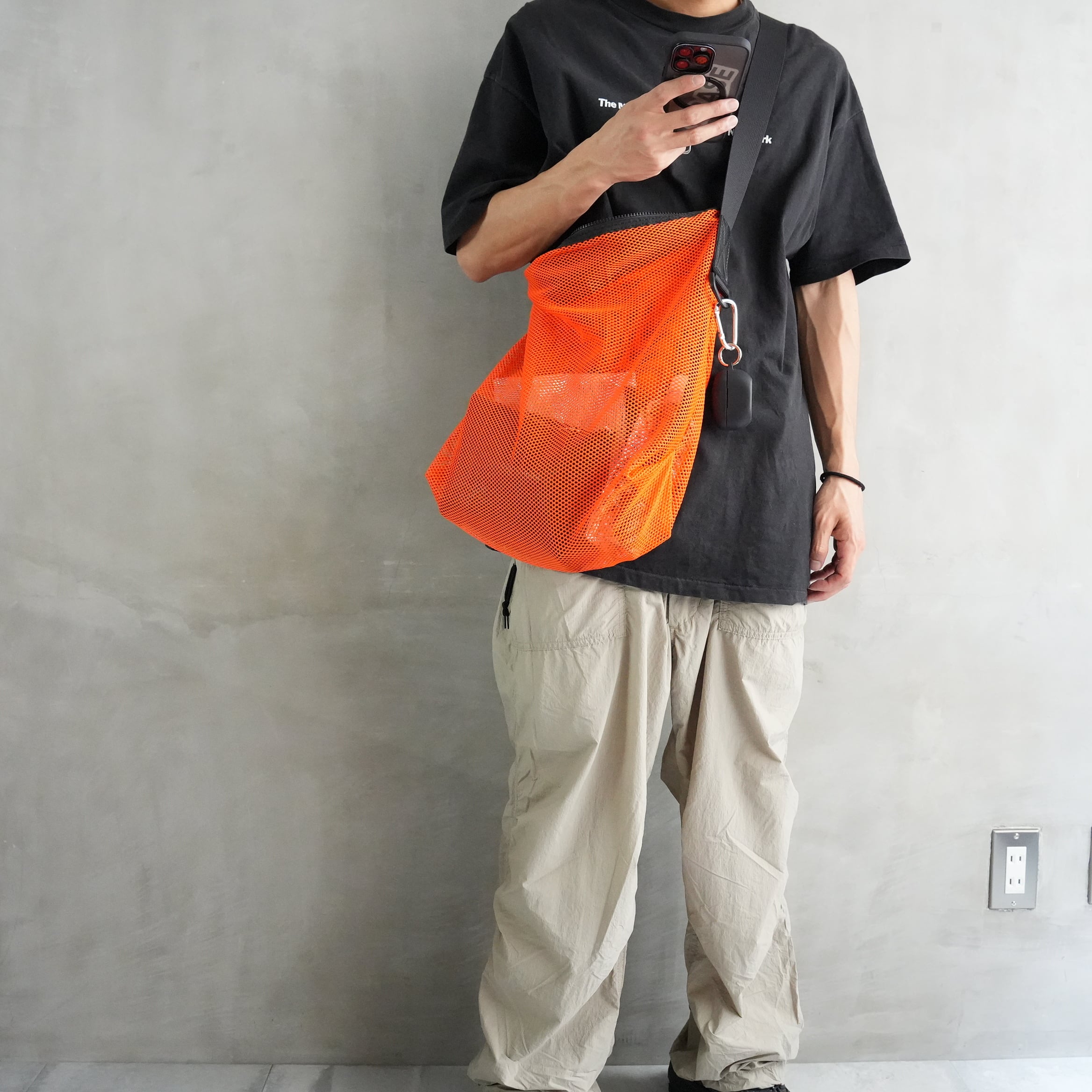 Brick / Mesh Zip Shoulder Bag　Orange