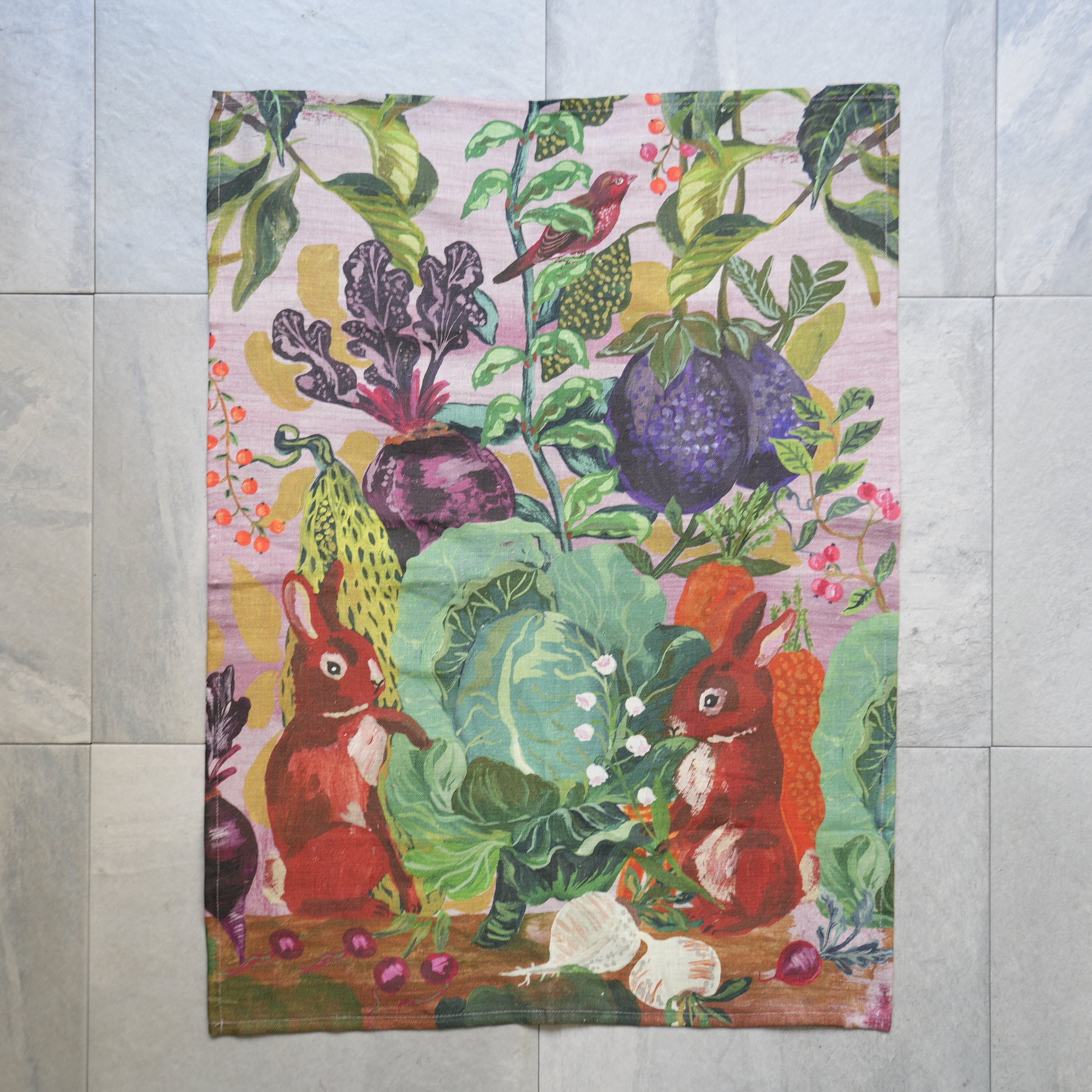 Nathalie lete　Rabbits in the Cabbage Patch Tea Towel