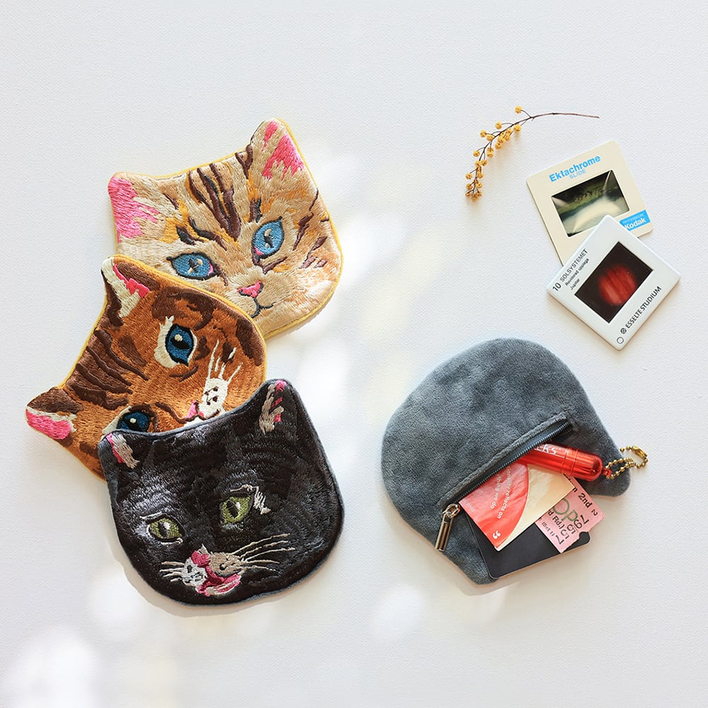 Nathalie Lete Embroidered Cat Face Pouch