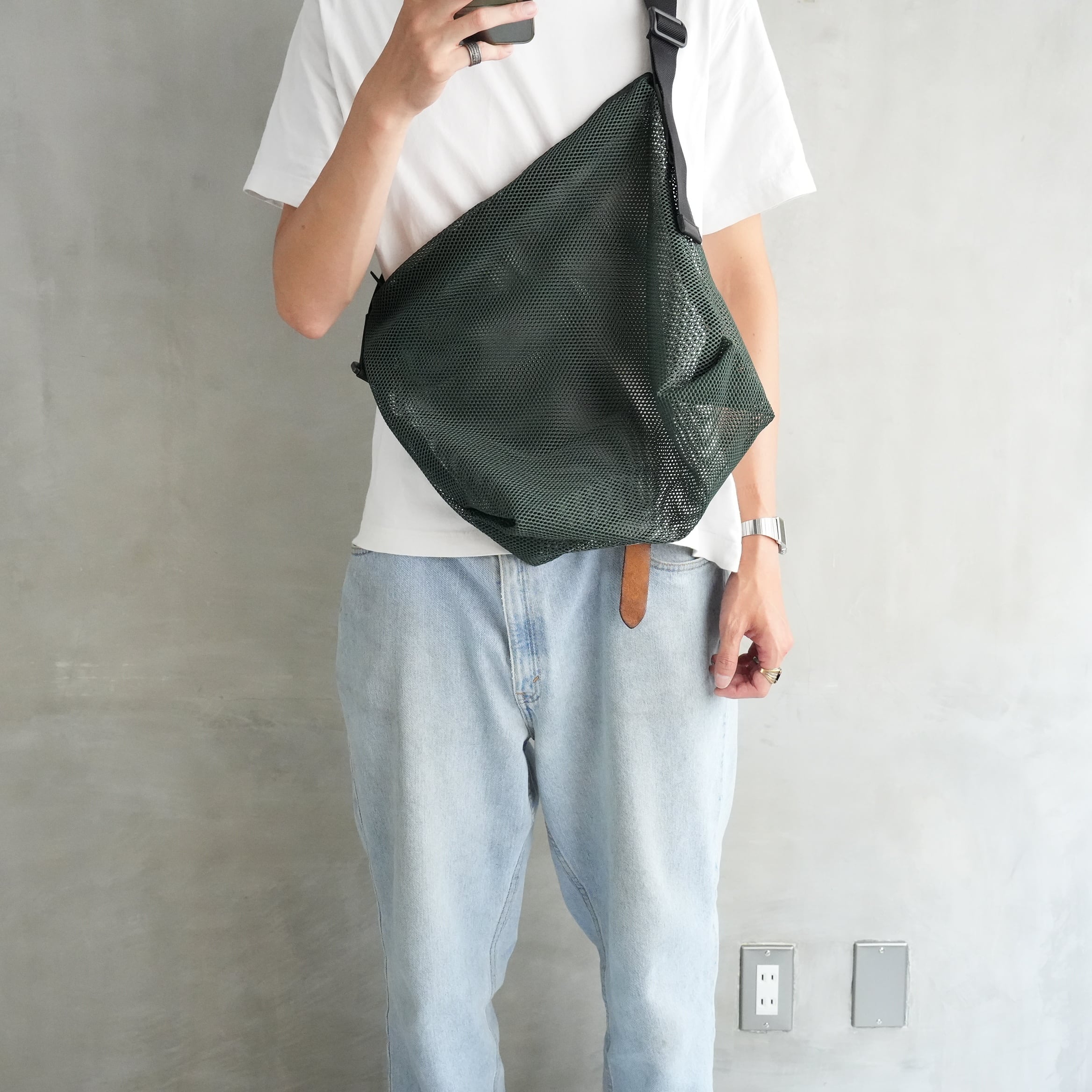 Brick / Mesh Zip Shoulder Bag　Green