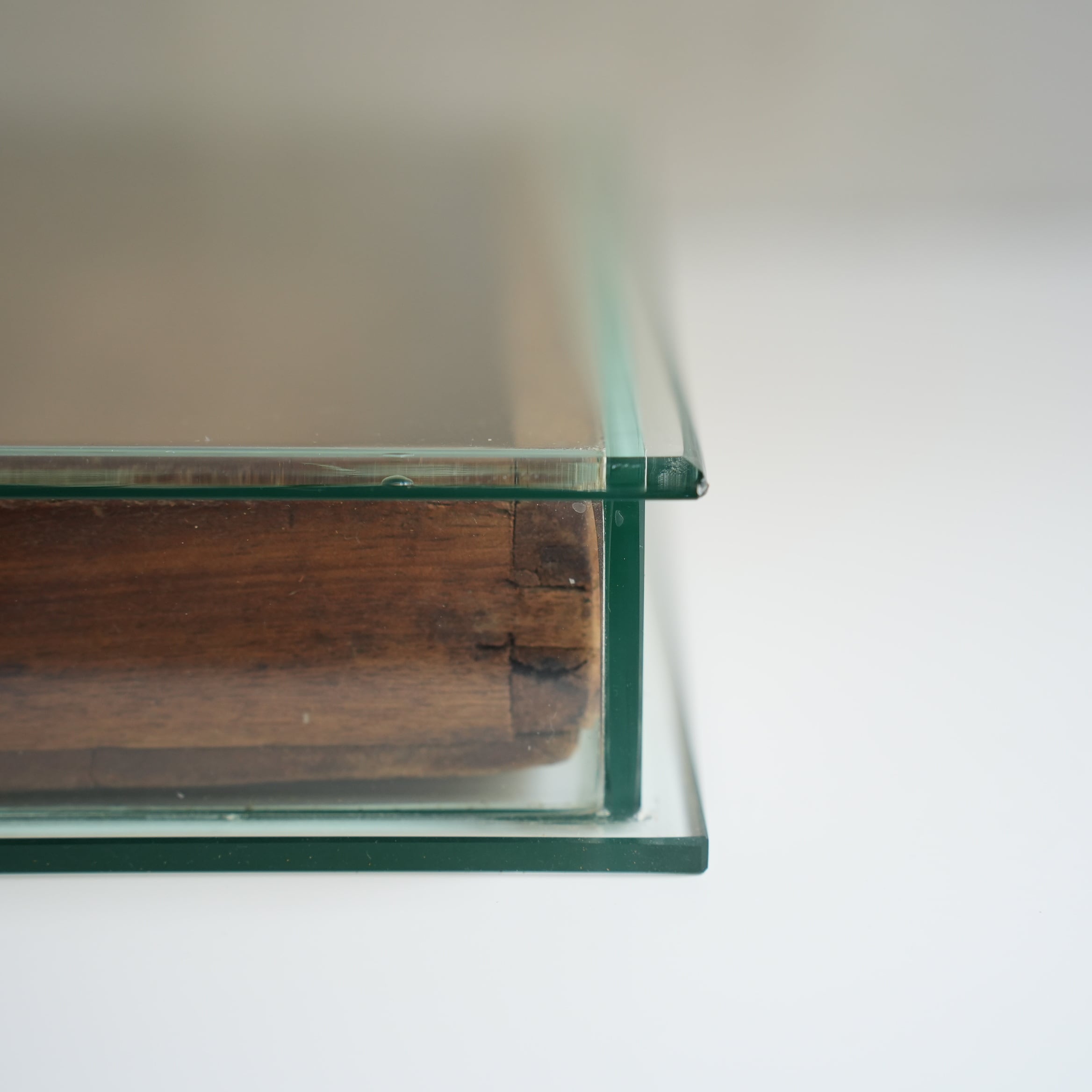 GLASS DISPLAY CASE WITH VINTAGE DRAWER