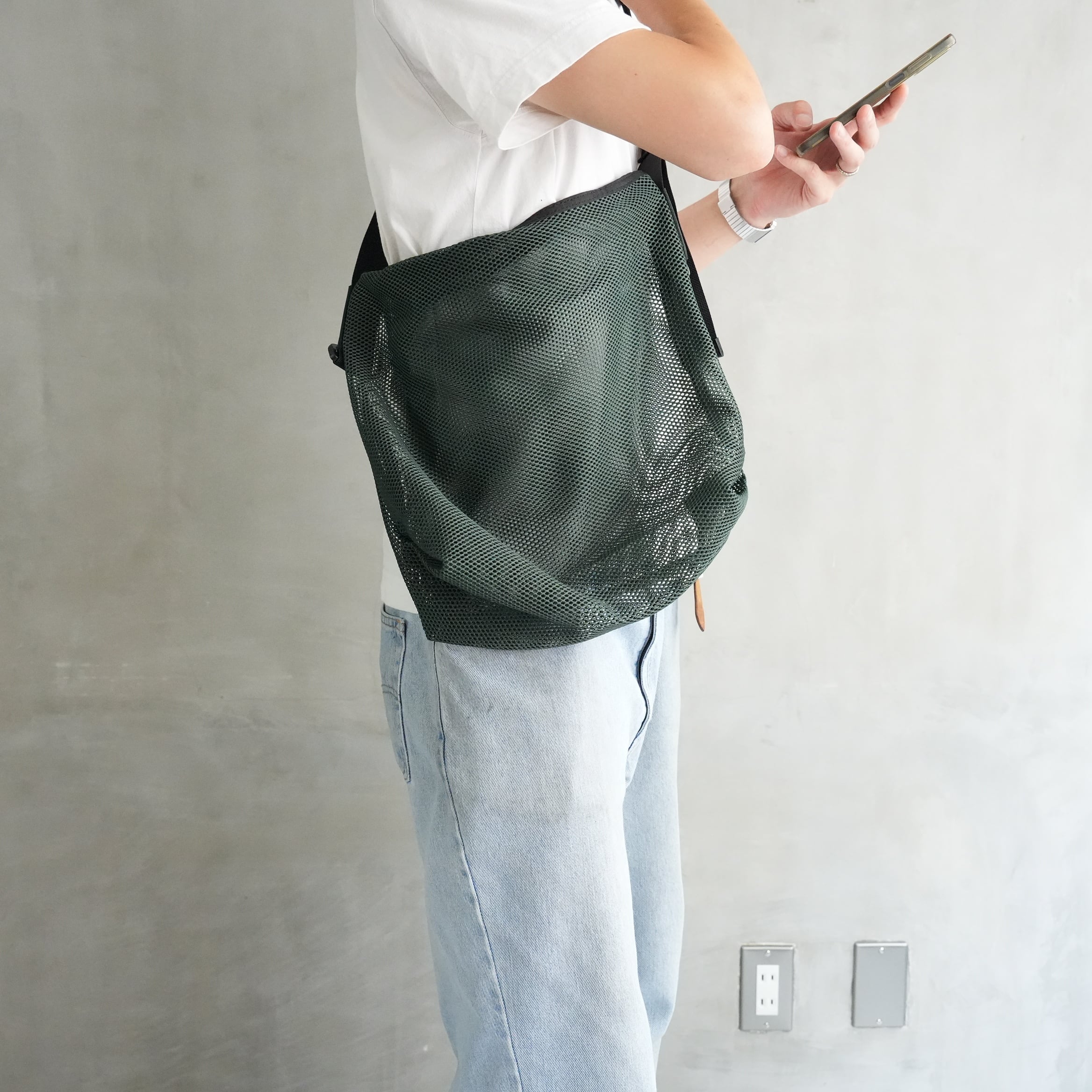 Brick / Mesh Zip Shoulder Bag　Green