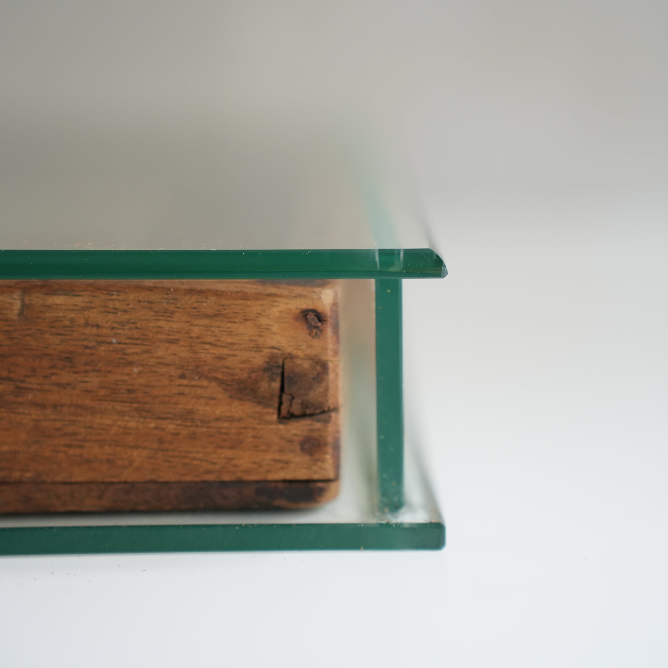 GLASS DISPLAY CASE WITH VINTAGE DRAWER